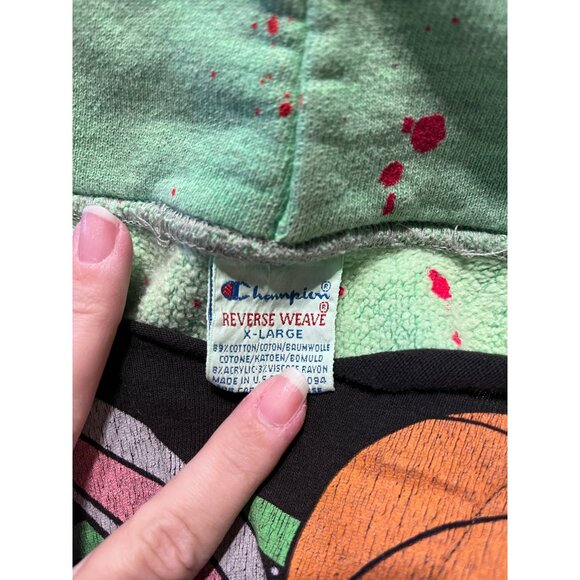 Champion Reverse Weave XL Bugs Bunny Space Jam Hoodie Green Paint Spatter Cotton - Picture 3 of 3